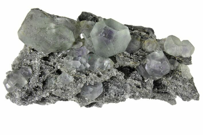 Green Fluorite with Purple Core on Sparkling Quartz - China #128867